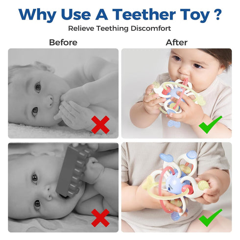 0-6, 6-12 10 Evoceler Baby Toy, Montessori Sensory Teether Toy for Months, Rotatable Textures Soft Silicone Teething