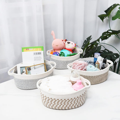 ABenkle Woven Cute Chest Box for Cat Dog Toys Storage, 12"x 8"x 5", Small Decorative Gift Basket with Handles