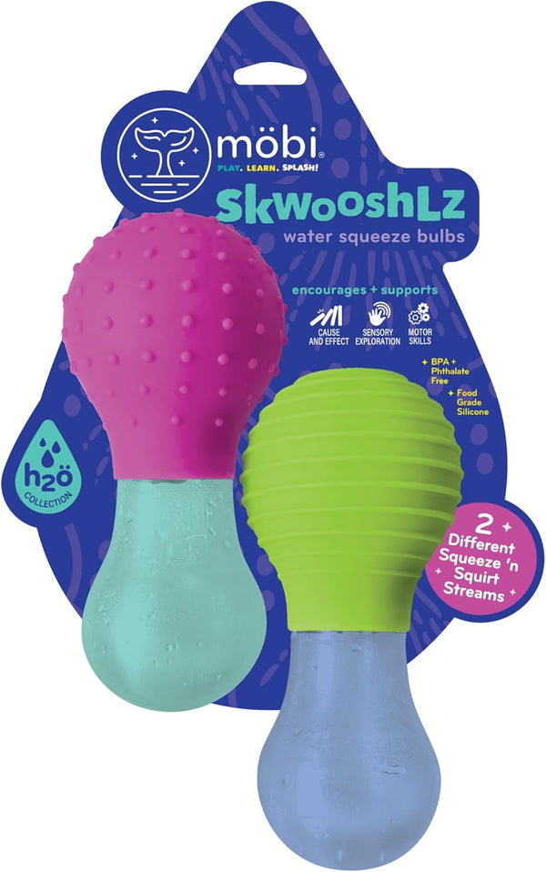 Mobi Skwooshlz Baby Bath Toys - Silicone Water Squeeze Bulbs, BPA Free, Easy to Clean (Pack of 2)