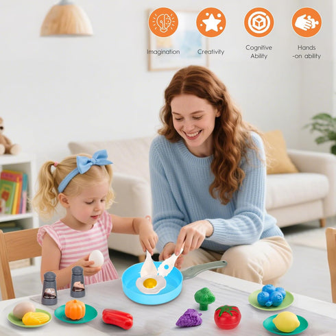 35Pcs Playset Set, Kids Kitchen Toy Accessories, Toddler Pretend Cooking with Play Pots, Pans, Utensils, Cookware, Play