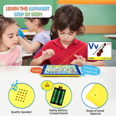 6-in-1 Kids Tablet with ABC/Words/Numbers/Color/Games/Music, Interactive Educational Toys for Age 3-5 Learning