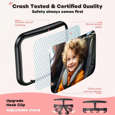 Baby Car Mirror for Rear Facing Infant, 360° Rotation Backseat Mirror with Clear View, Shatterproof, Easy Install