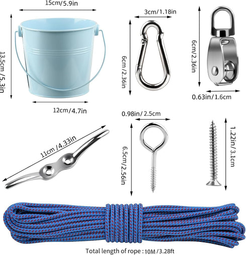 FUQUN Treehouse Accessories for Kids, Pulley with Bucket Cable, 2 Sets, Blue, Pirate Ship Playhouse Game