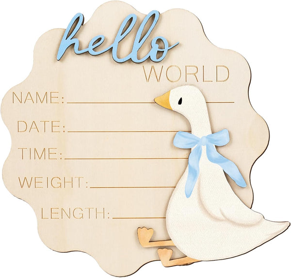 FYSUIMU Silly Goose Birth Announcement Sign Hello World Newborn Sign Blue Bow