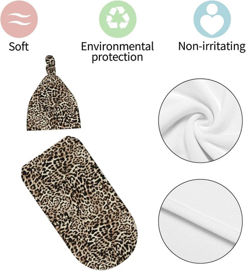 Sanghing Sets Leopard Print Newborn Swaddle Blankets Cheetah Print Baby Stuff Soft Swaddling Blanket With Beanie Gifts