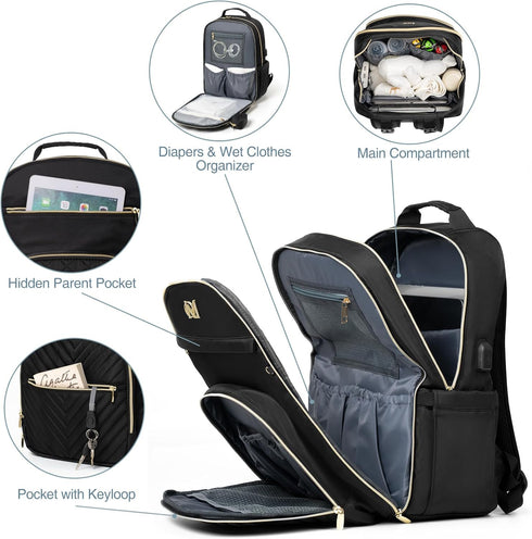 Backpack, MOMUVO Diaper Bag Quilted Baby Bag with Changing Pad & Stroller Straps & Pacifier Case, Large Travel Diaper
