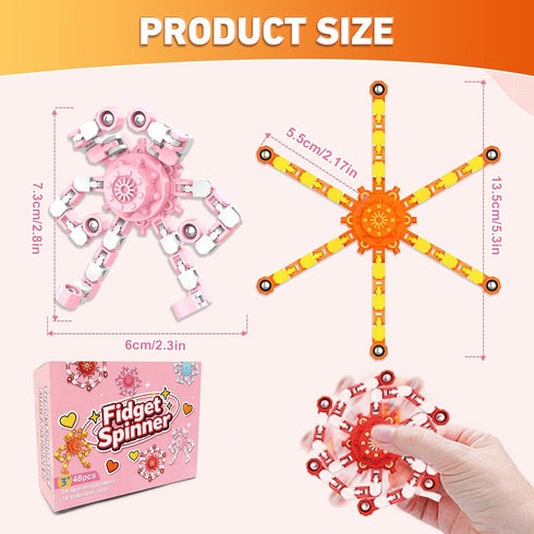 YIZER 24PC 24PC Valentines Cards for Kids with Fidget Spinner,Funny Sensory Fidget Toys Deformable Chain DIY Robot