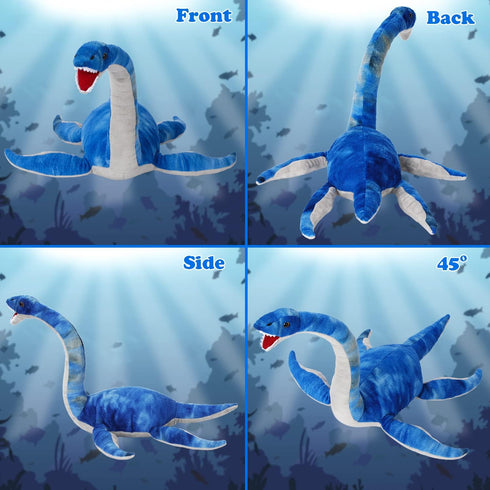 AULUDA Plesiosaurus Plush Toy, Dinosaur Stuffed Animal Throw Plushie Pillow Doll, Soft Blue Fluffy Friend Hugging