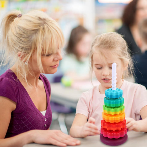 Spinning Stacking Toys – Rainbow Tower – Kids Stackable Spinning Toy for Toddlers 1-3 – Builds Sensory and Motor Skills