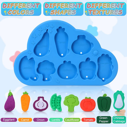 LOMAGTI Baby Bath Toys, Premium Silcone Mold Free Vegetable Bath Toys, Soft Toddlers Floating Bathtub Toy, No Hole Tub
