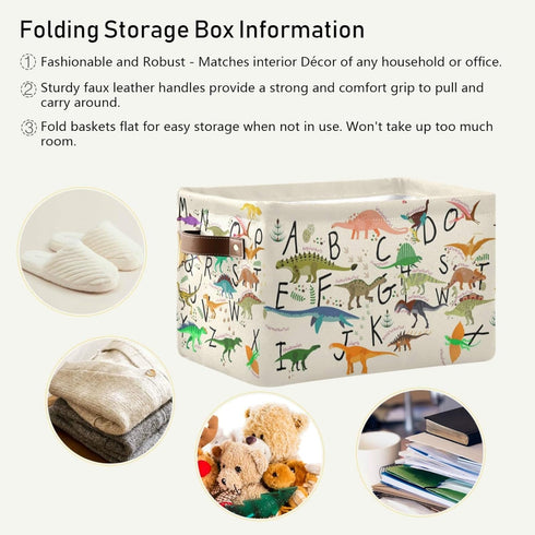 Emelivor Closet ABC Dinosaurs Storage Bin Collapsible with Handle Rectangle Waterproof ABC Dinosaurs Basket for Storage