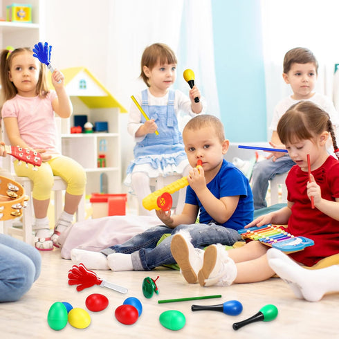 120 Pcs Musical Instruments Learning Toy - Includes Egg Shakers, Sand Hammers, Maracas, Clappers, and More