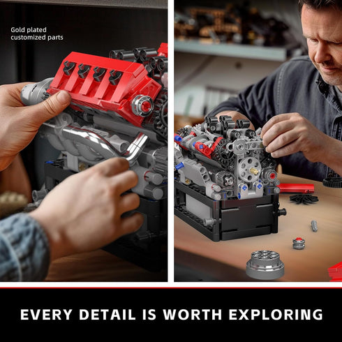 10204 V8 V8 8-Cylinder (750 Mould King Engine Model that Works - Build Your Own Engine Toy, Petrol Car Engine Replica