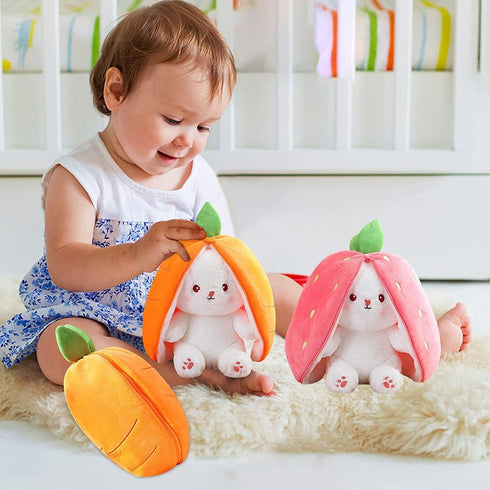 MIAODAM Easter Bunny Stuffed Animal, Plush Strawberry and Carrot Bunny Toy for Baby (Strawberry Rabbit, 10inch)