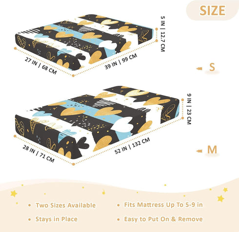 Bseiialft 52 28 Gold Blue Hearts Stripes Crib Sheets for Boys Girls Soft and Breathable Cotton Baby Sheets for Standard