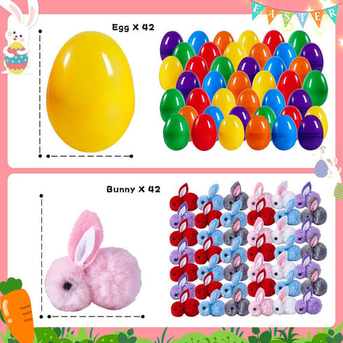 QXCMFNI 30 Pack Prefilled Easter Eggs with Plush Bunnies,Pre Filled Easter Eggs with Stuffed Toys Inside,Easter Basket