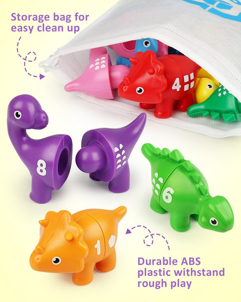 Coogam Numbers Matching Game 10PCS, 123 Counting Dinosaur Toys, Educational Montessori Learning Toys for Ages 2-4