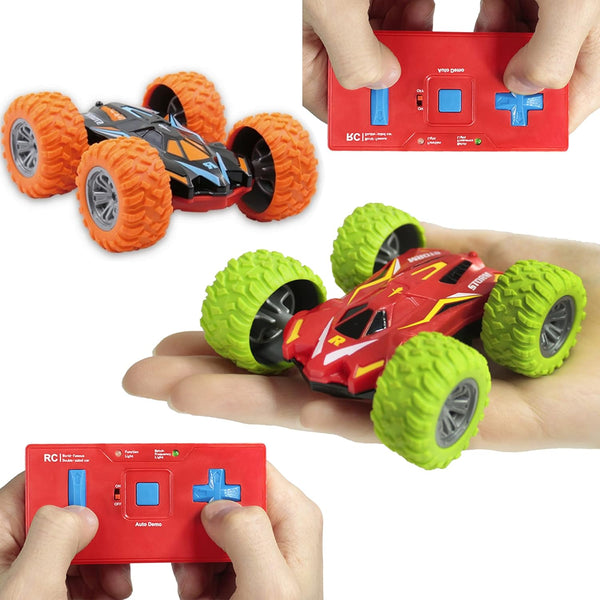 Haktoys 2 Pack Mini Remote Control Stunt Car, High Speed RC Rotating & Tumbling Double-Sided Toy Vehicle for Kids