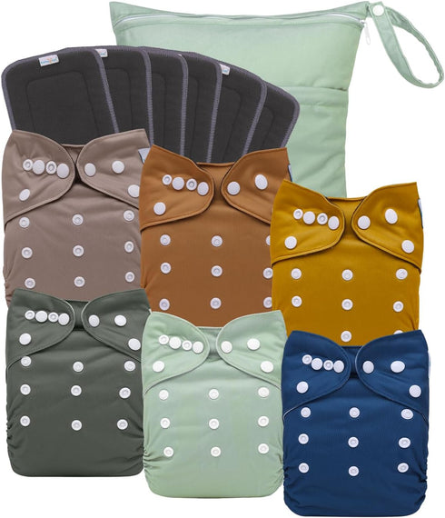 babygoal Reusable Charcoal Cloth Diapers with Double Gussets, 6 Pack Washable Baby