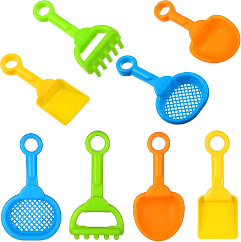 Skylety 8 Pieces Sand Shovels for Kids Colorful Plastic Rake Summer Beach
