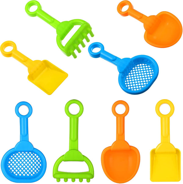 Skylety 8 Pieces Sand Shovels for Kids Colorful Plastic Rake Summer Beach