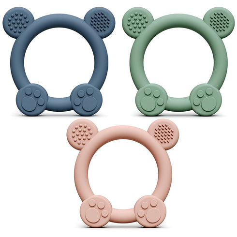 PandaEar 3 Pack Silicone Teething Toys - Baby Teething Rings, BPA Free