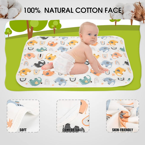 Baby Diaper Changing Pad, 21 5/8" x 31.5" Waterproof Liners - Reusable Soft Absorbent Portable Changing Mat (Elephant 1