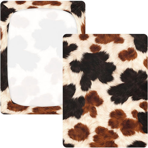 CZXW 52" 28" Retro Cow Black Brown Crib Sheets Fitted x Natural Cotton Soft & Breathable for Baby Crib Mattress