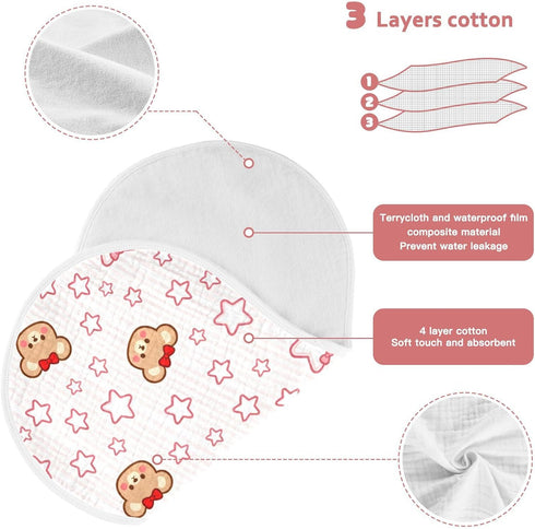 decor gift 4 Pack 22x11in Cotton Baby Burp Cloth Easy Care Cartoon Cute Red Stars Bear spit up Rags for Babies Girls