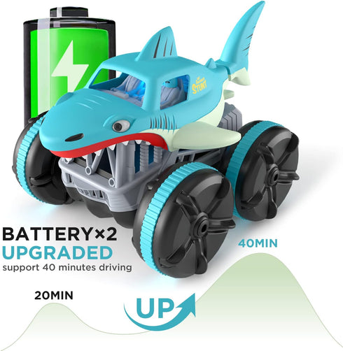 MaxTronic Amphibious Remote Control Car, 2.4 GHz 4WD 1:14 Scale Waterproof Monster Truck, RC Boat Shark Toys 3-12 Years