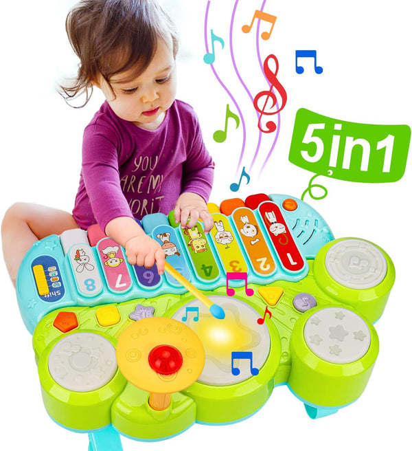 Baby Musical Toys 3 in 1 Piano Keyboard Xylophone Drum Set for 1 Year Old Girls Boys, Music Instrument Learning Toys