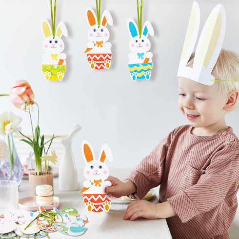 24 Pack Fennoral Easter Bunny Craft for Kids Make You Own Easter Rabbit Foam Stickers Ornament DIY Easter Arts
