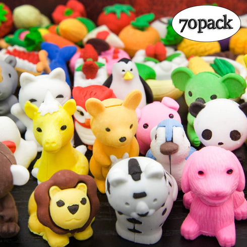 70 pcs Animal Erasers, Desk Pets for Kids, Puzzle Erasers for Classroom Prizes, Party Favors, Easter Egg Stuffers.