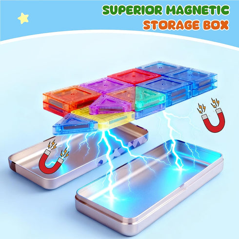 70pcs 3-5 4-8 Magnetic Tiles, Building Blocks with Storage Case, Toddler Toys Magnetic Blocks, Toys for Ages Boys