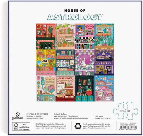 House of Astrology 500 Piece Foil Puzzle from Galison - 20"x20", Beautifully Illustrated, Fun Activity for Zodiac