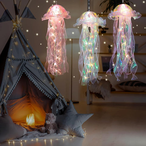 Glitter Iridescent Jellyfish Hanging Decor Blue Purple Jellyfish Kit for Under The Sea Little Mermaid Party Decoration