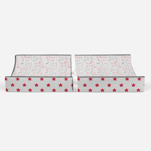 Baseball Themed Muslin Quilted Changing Pad Cover in Red/Grey