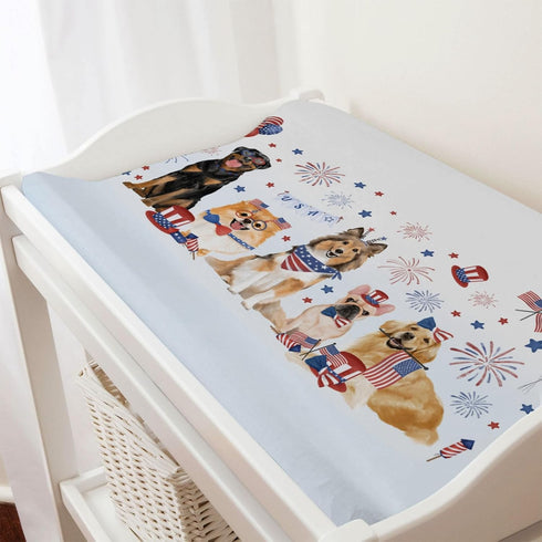 Independence Day Dogs American Flags Changing Pad Covers, July 4th Diaper Change Table Sheets for Boys Girls, 32''x16''