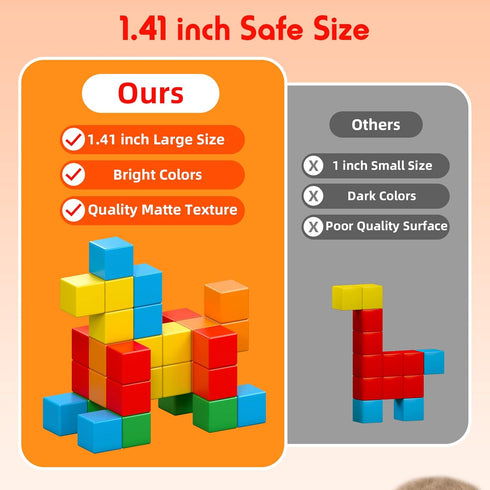 Magnetic Blocks, 1.41 inch Large Building Blocks for Toddlers Ages 3-8, Montessori STEM Education Toys