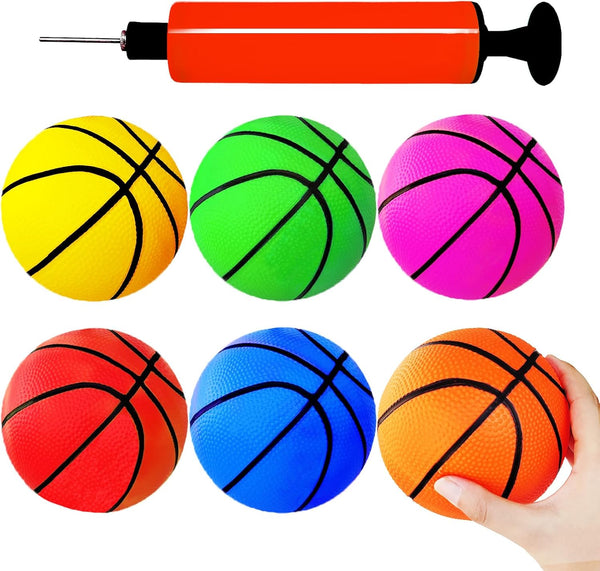 Dshengoo 6 Pcs Mini Toy Basketballs - Colorful Rubber Inflatable Basketballs with Pump for Kids