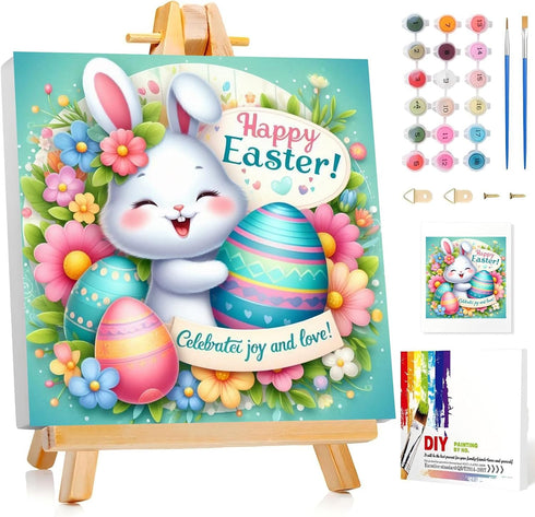 Aestalrcus Easter Paint by Numbers Kit for Kids with Frame, Easter Bunny Paint