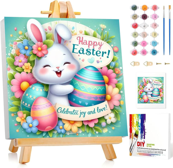 Aestalrcus Easter Paint by Numbers Kit for Kids with Frame, Easter Bunny Paint