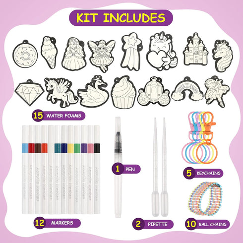 Yrinfay 3D Puffy Paint Kit for Kids - Magic Aqua Princess & Unicorn Puff Art - Foam Texture Painting Gifts for Girls
