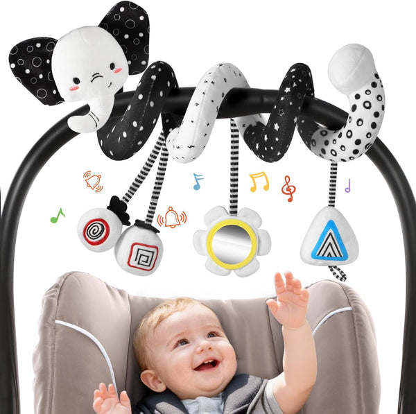 URMYWO Spiral Car Seat Toys for Babies 0-6 Months, Black and White