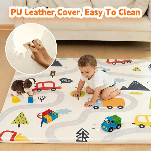 Ressainic 1.3" Floor50x50 Thick Baby Play Mat for PU Leather Playpen Mat for Toddlers Infant Kids,Ultra Soft Support