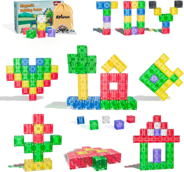 Apluses Magnetic Building Blocks - Transparent Magnetic Cubes, STEM Magnet Toddler Boys