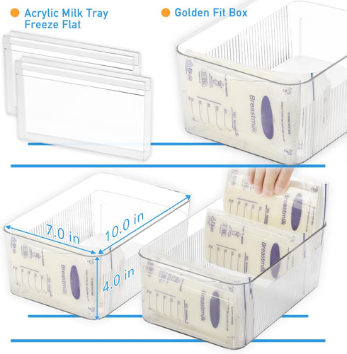 Ugotfeels (2 Pack) Breastmilk Storage Container with Freezer Flattener Kit, Large Capacity Organizer Bins
