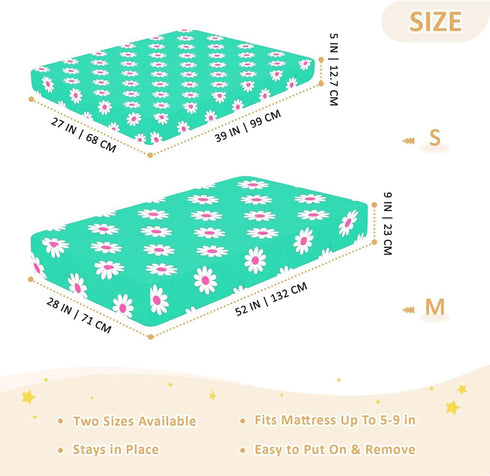 miaozhen 1 Pack 52x28 Cotton Baby Crib Sheets for Boys Girls Ultra Soft Daisy Flower Cyan White Crib Mattress Sheet