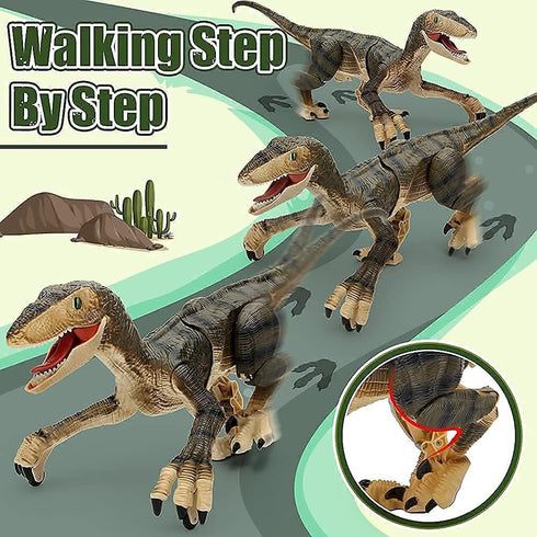 Mini Tudou Remote Control Dinosaur Toys, 2.4Ghz Velociraptor Robot with LED Light Up & Realistic Sounds for Boys Kids