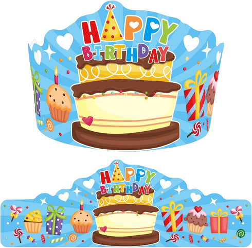 Fancy Land Birthday Crowns for Kids, Die-Cut Blue Crowns for Classroom Family Birthday Party Supplies (30)